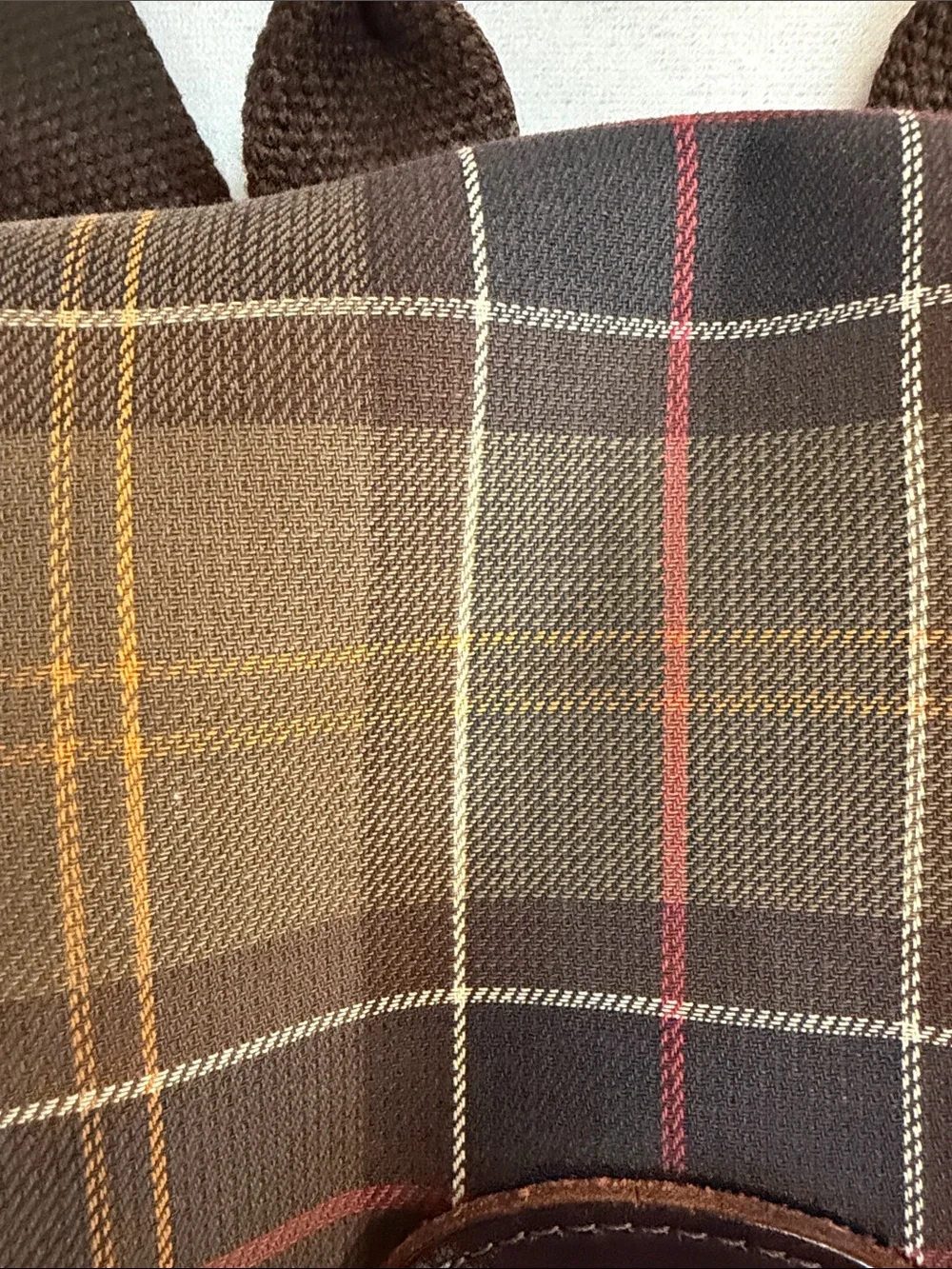 Barbour Brown Tartan Plaid Canvas Backpack with Leather Trim - Picture 5 of 12